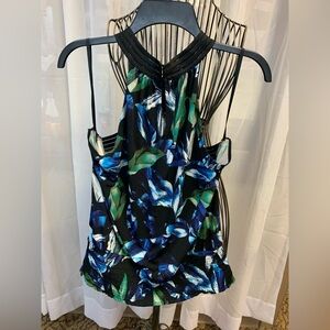 White House Black Market Floral Halter Neck Top - Blue and Green
